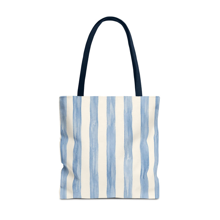 Striped Blue Watercolor Tote Bag — Coastal Beachy Canvas Tote