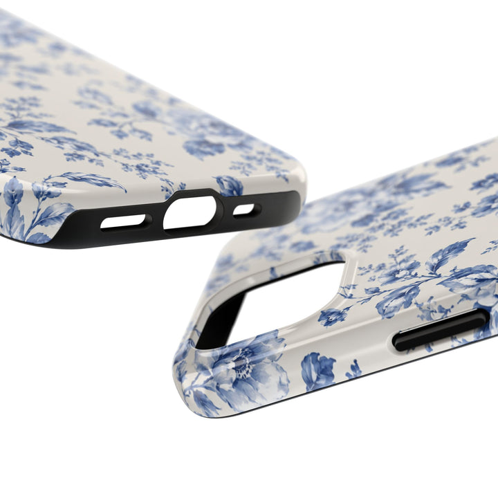 Blue Floral Tough Phone Case — Vintage Porcelain Rose Protective Cover