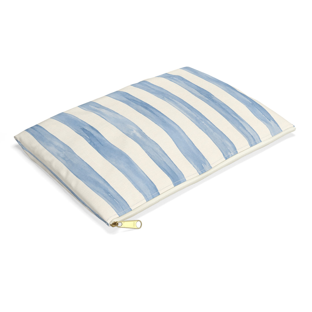 Blue Watercolor Stripe Accessory Pouch — Cosmetic &amp; Travel Makeup Bag