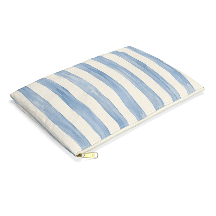 Blue Watercolor Stripe Accessory Pouch — Cosmetic &amp; Travel Makeup Bag