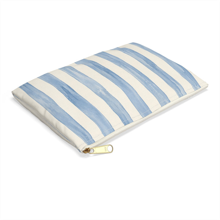 Blue Watercolor Stripe Accessory Pouch — Cosmetic &amp; Travel Makeup Bag