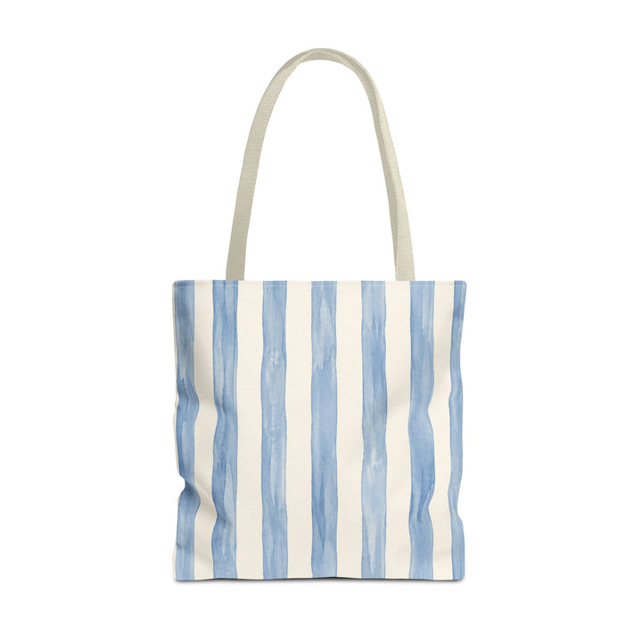Striped Blue Watercolor Tote Bag — Coastal Beachy Canvas Tote