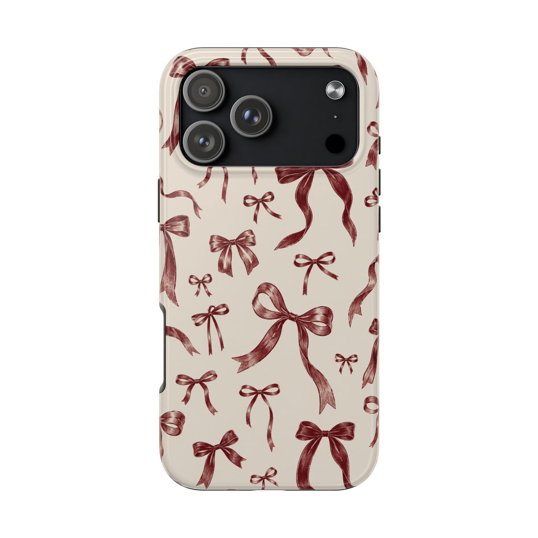 Bow Pattern Tough Phone Case — Vintage Ribbon Print iPhone Case, Protective Hard Cover