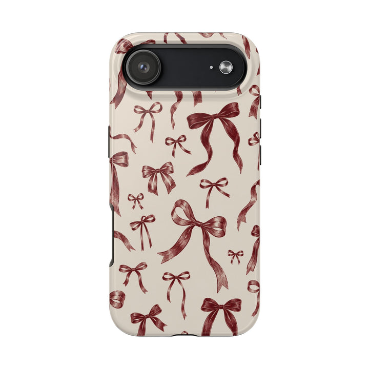 Bow Pattern Tough Phone Case — Vintage Ribbon Print iPhone Case, Protective Hard Cover