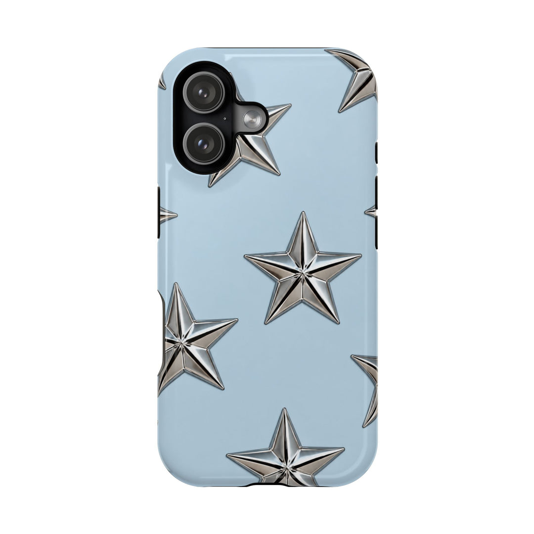 Star Pattern Magnetic Impact-Resistant Phone Case — Metallic Stars on Sky Blue
