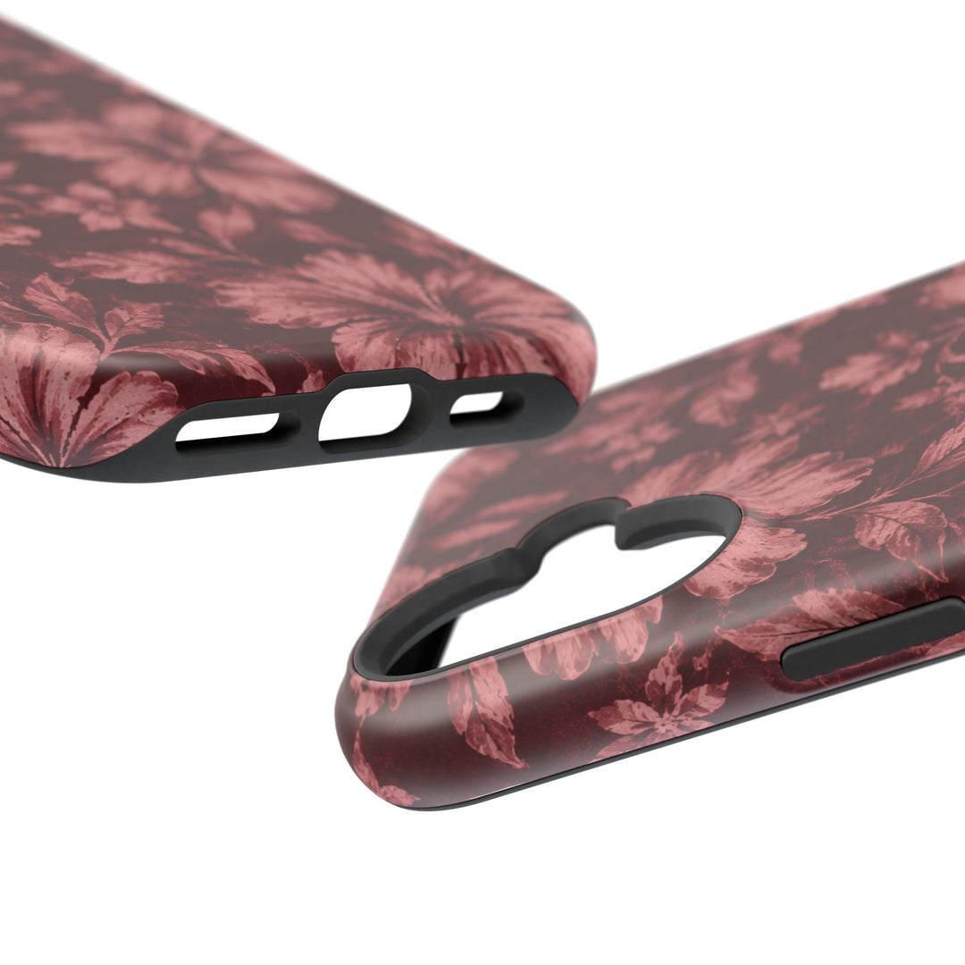 Magnetic Impact-Resistant Phone Case — Burgundy Floral Hibiscus Design