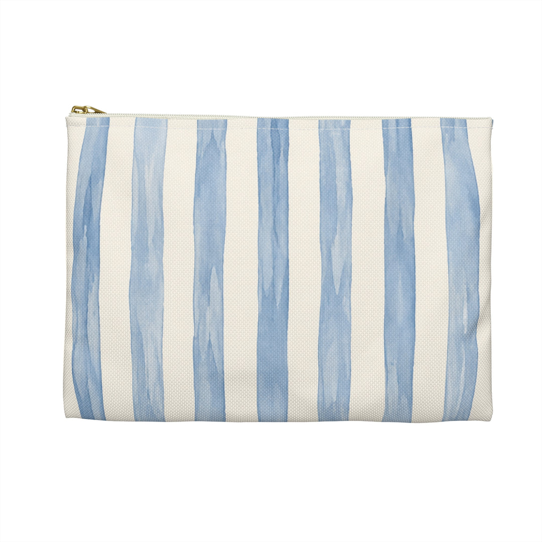 Blue Watercolor Stripe Accessory Pouch — Cosmetic &amp; Travel Makeup Bag