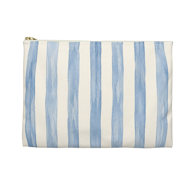 Blue Watercolor Stripe Accessory Pouch — Cosmetic &amp; Travel Makeup Bag