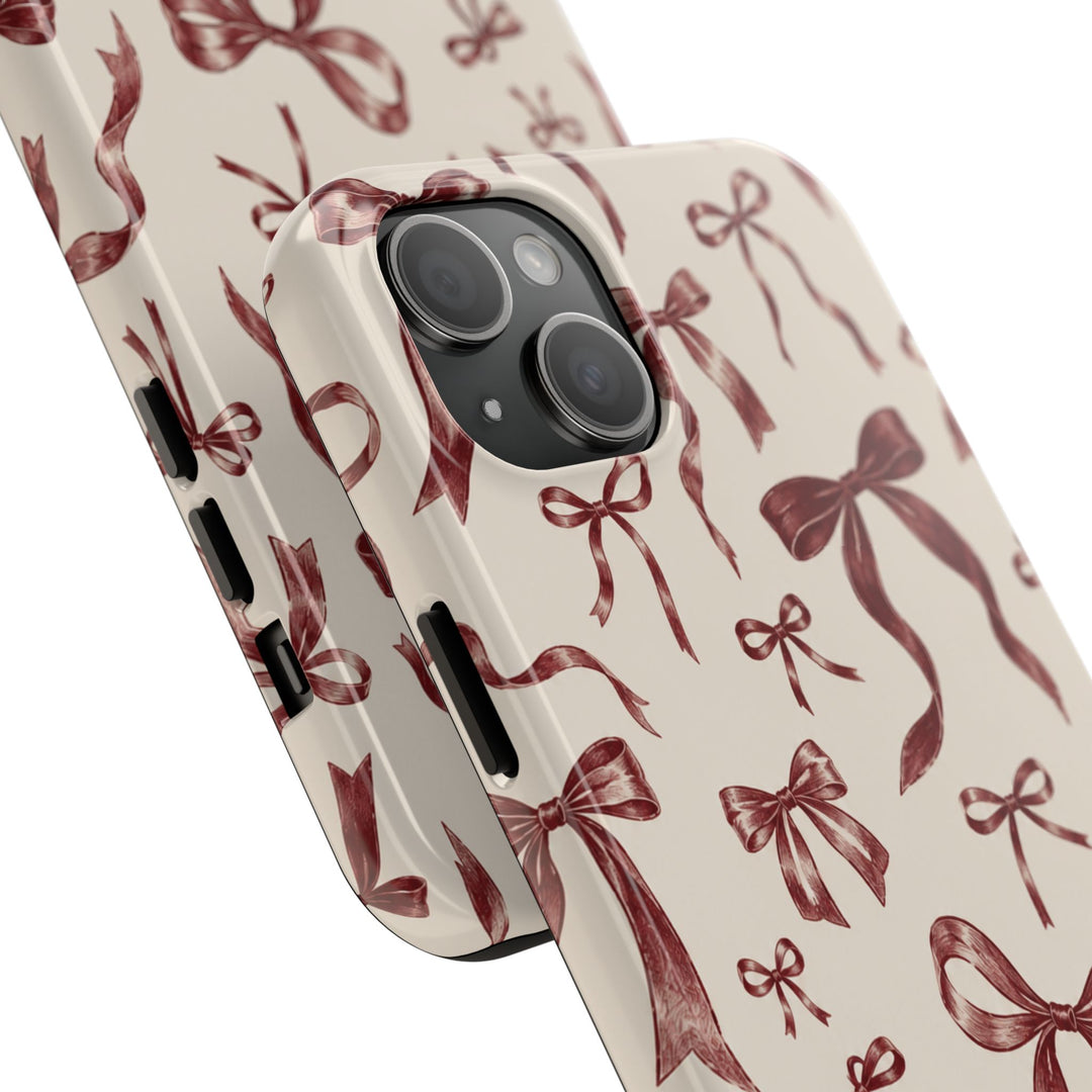 Bow Pattern Tough Phone Case — Vintage Ribbon Print iPhone Case, Protective Hard Cover