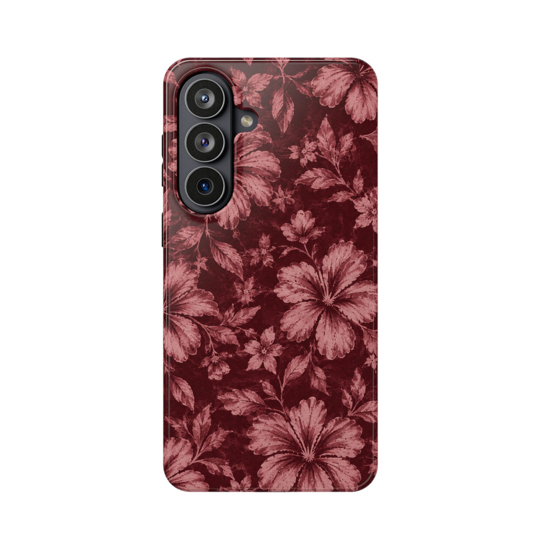 Magnetic Impact-Resistant Phone Case — Burgundy Floral Hibiscus Design