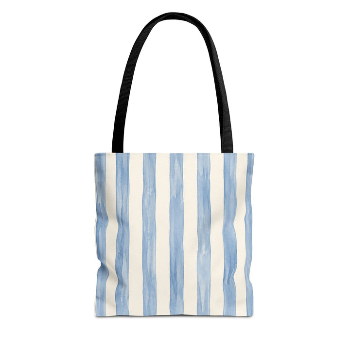 Striped Blue Watercolor Tote Bag — Coastal Beachy Canvas Tote