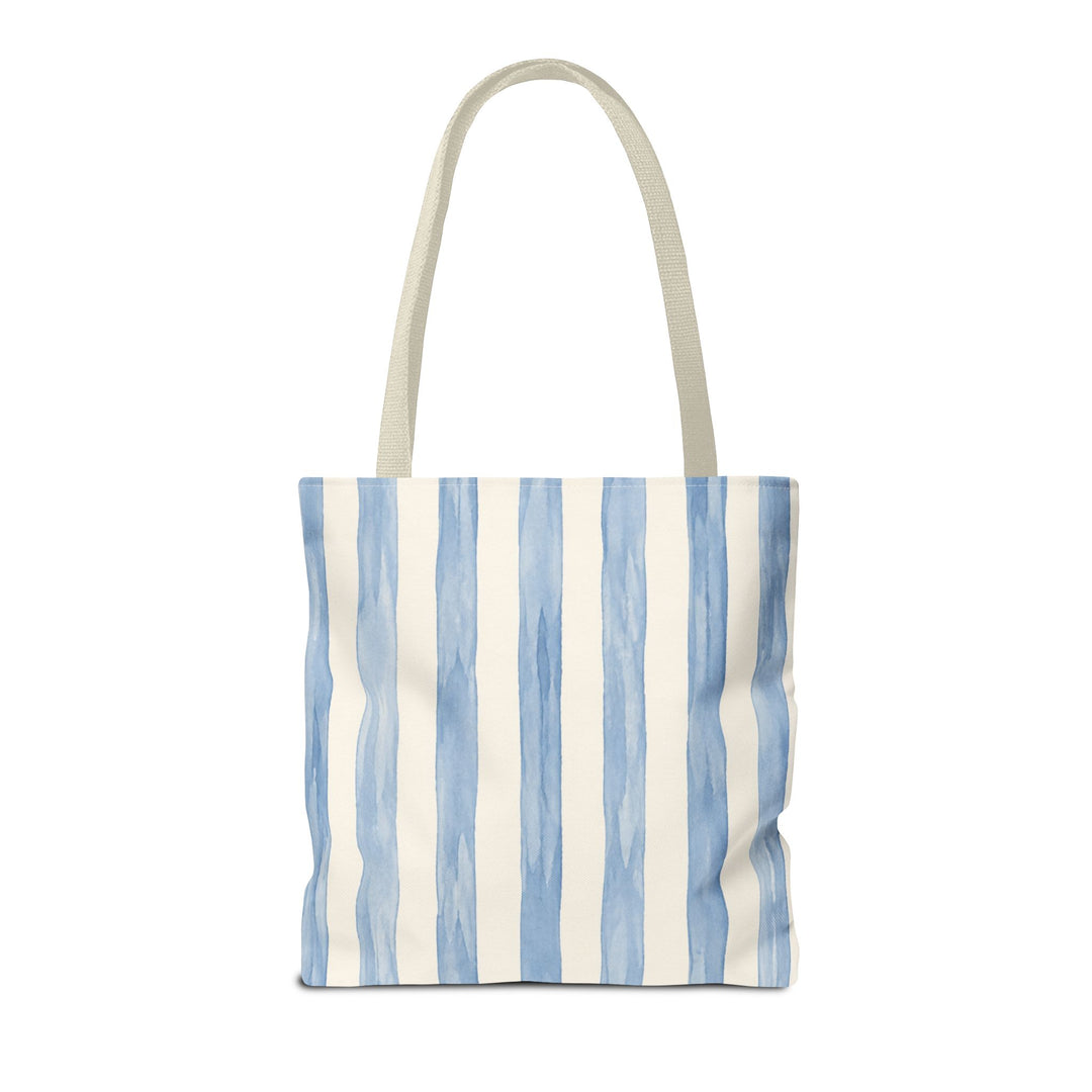 Striped Blue Watercolor Tote Bag — Coastal Beachy Canvas Tote