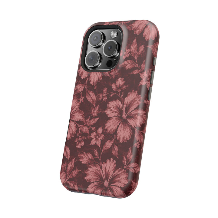 Magnetic Impact-Resistant Phone Case — Burgundy Floral Hibiscus Design