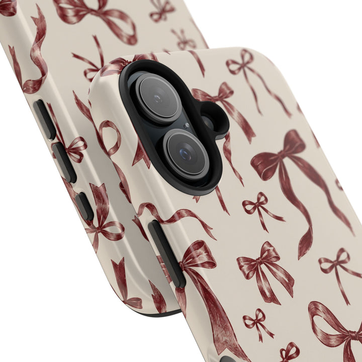Bow Pattern Tough Phone Case — Vintage Ribbon Print iPhone Case, Protective Hard Cover