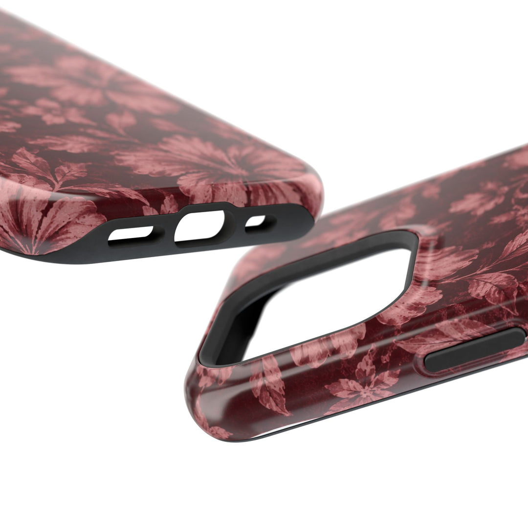 Magnetic Impact-Resistant Phone Case — Burgundy Floral Hibiscus Design