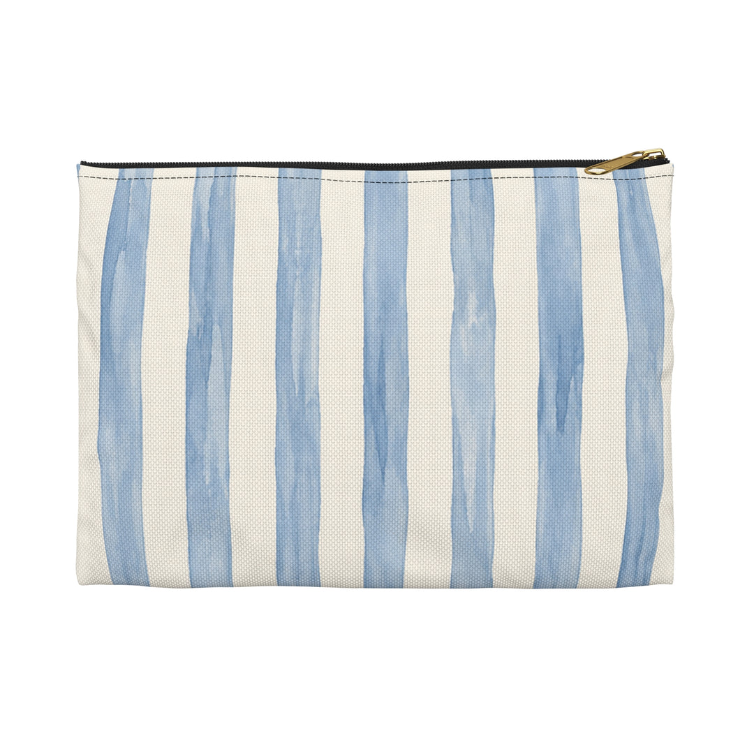 Blue Watercolor Stripe Accessory Pouch — Cosmetic &amp; Travel Makeup Bag