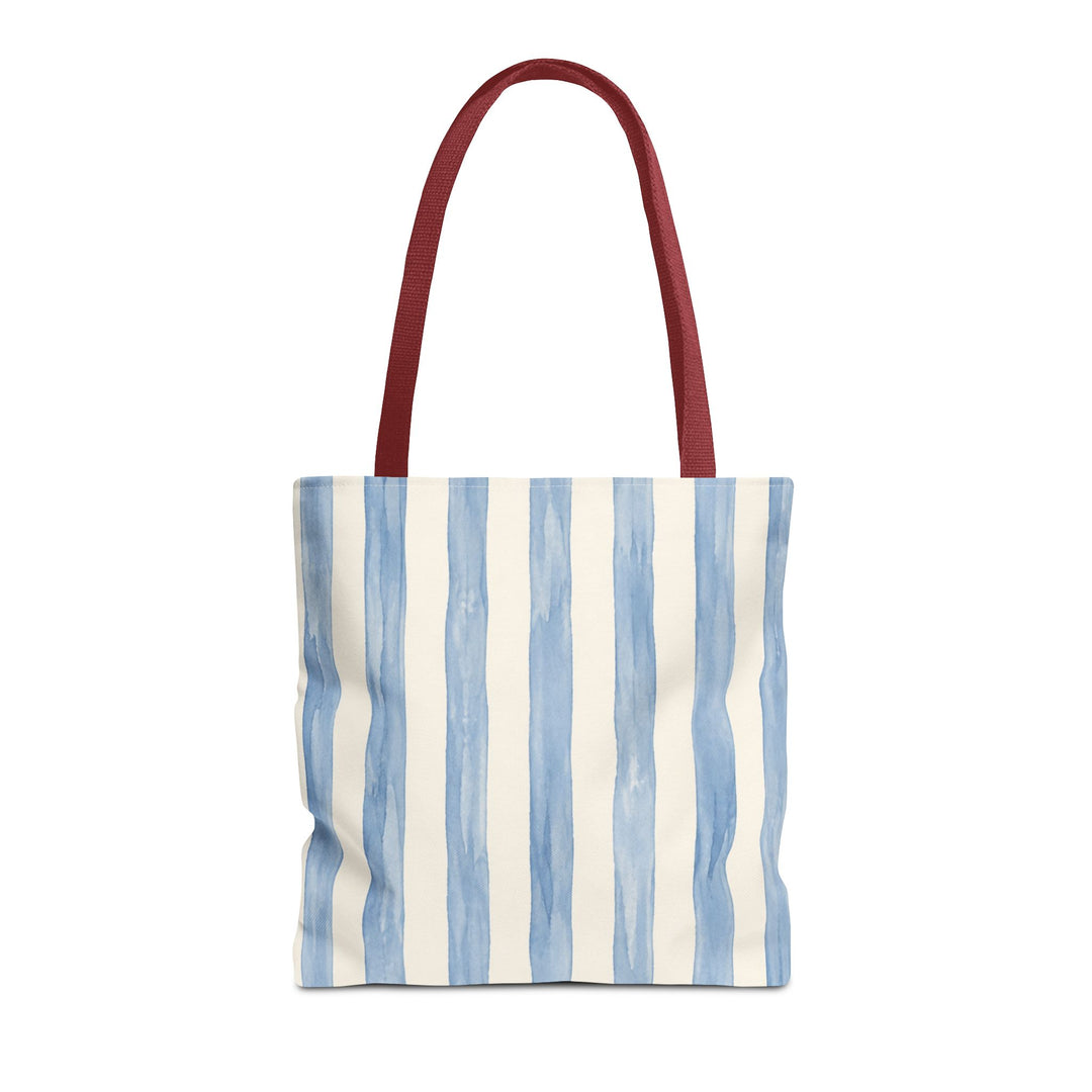 Striped Blue Watercolor Tote Bag — Coastal Beachy Canvas Tote