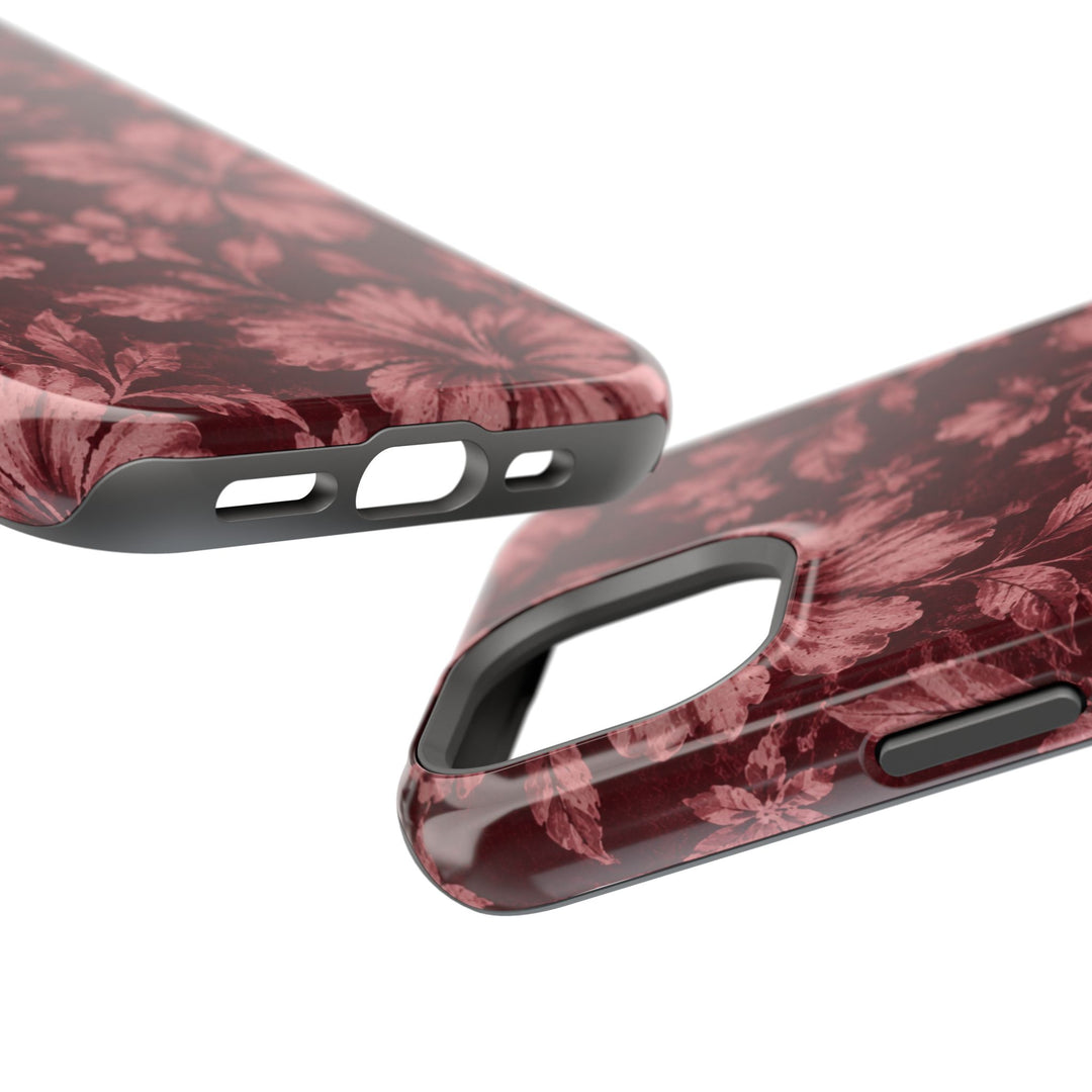 Magnetic Impact-Resistant Phone Case — Burgundy Floral Hibiscus Design