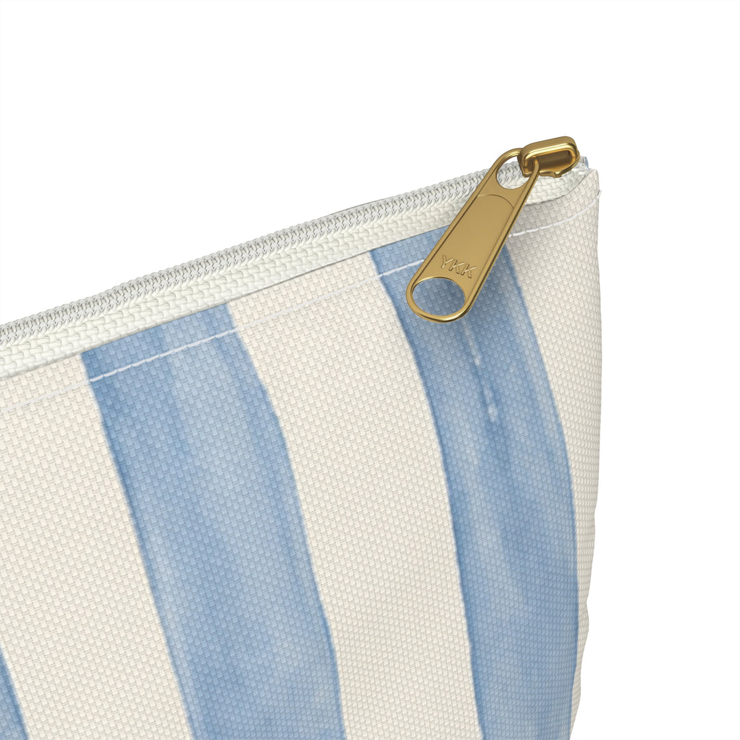 Blue Watercolor Stripe Accessory Pouch — Cosmetic &amp; Travel Makeup Bag