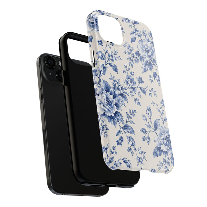 Blue Floral Tough Phone Case — Vintage Porcelain Rose Protective Cover