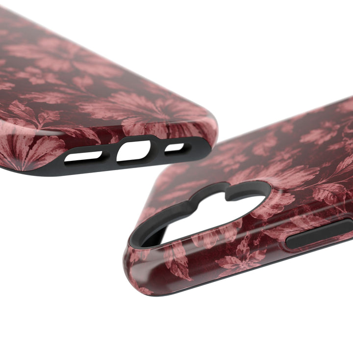 Magnetic Impact-Resistant Phone Case — Burgundy Floral Hibiscus Design