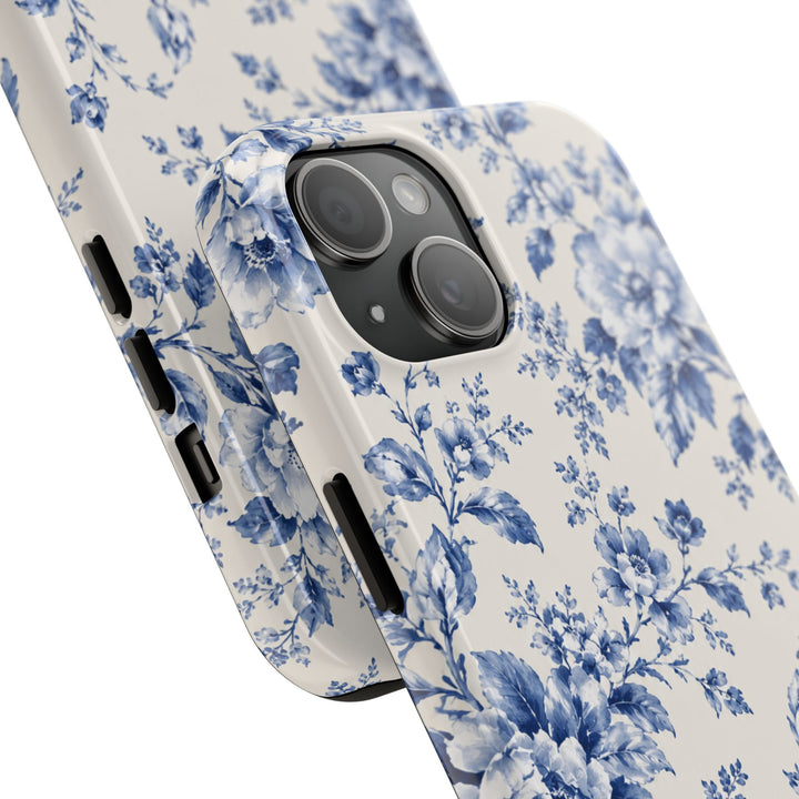 Blue Floral Tough Phone Case — Vintage Porcelain Rose Protective Cover