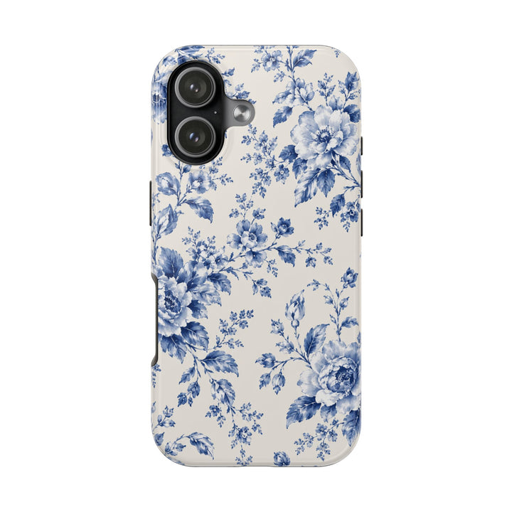 Blue Floral Tough Phone Case — Vintage Porcelain Rose Protective Cover