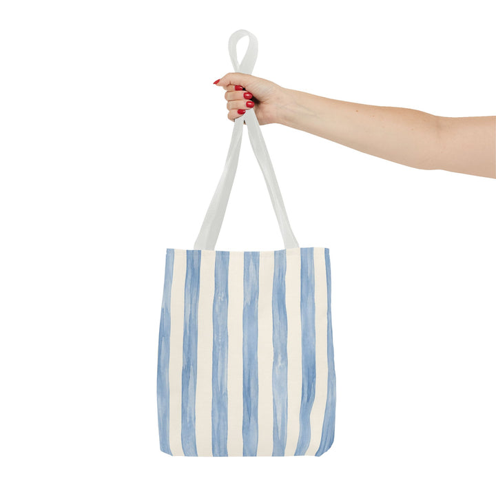 Striped Blue Watercolor Tote Bag — Coastal Beachy Canvas Tote