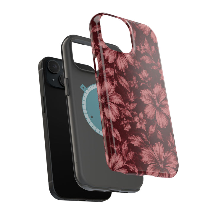 Magnetic Impact-Resistant Phone Case — Burgundy Floral Hibiscus Design