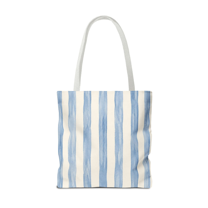Striped Blue Watercolor Tote Bag — Coastal Beachy Canvas Tote