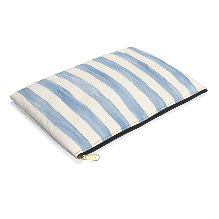 Blue Watercolor Stripe Accessory Pouch — Cosmetic &amp; Travel Makeup Bag