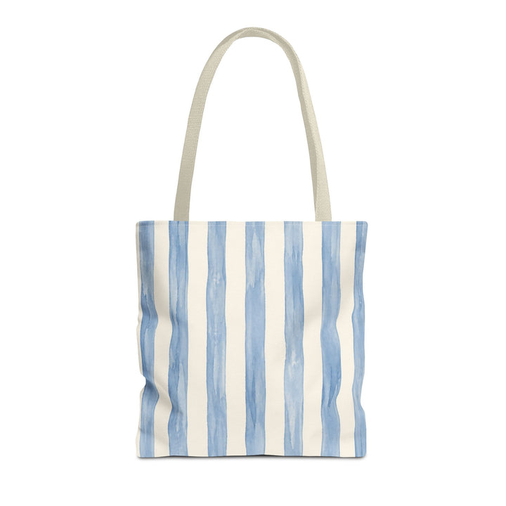 Striped Blue Watercolor Tote Bag — Coastal Beachy Canvas Tote