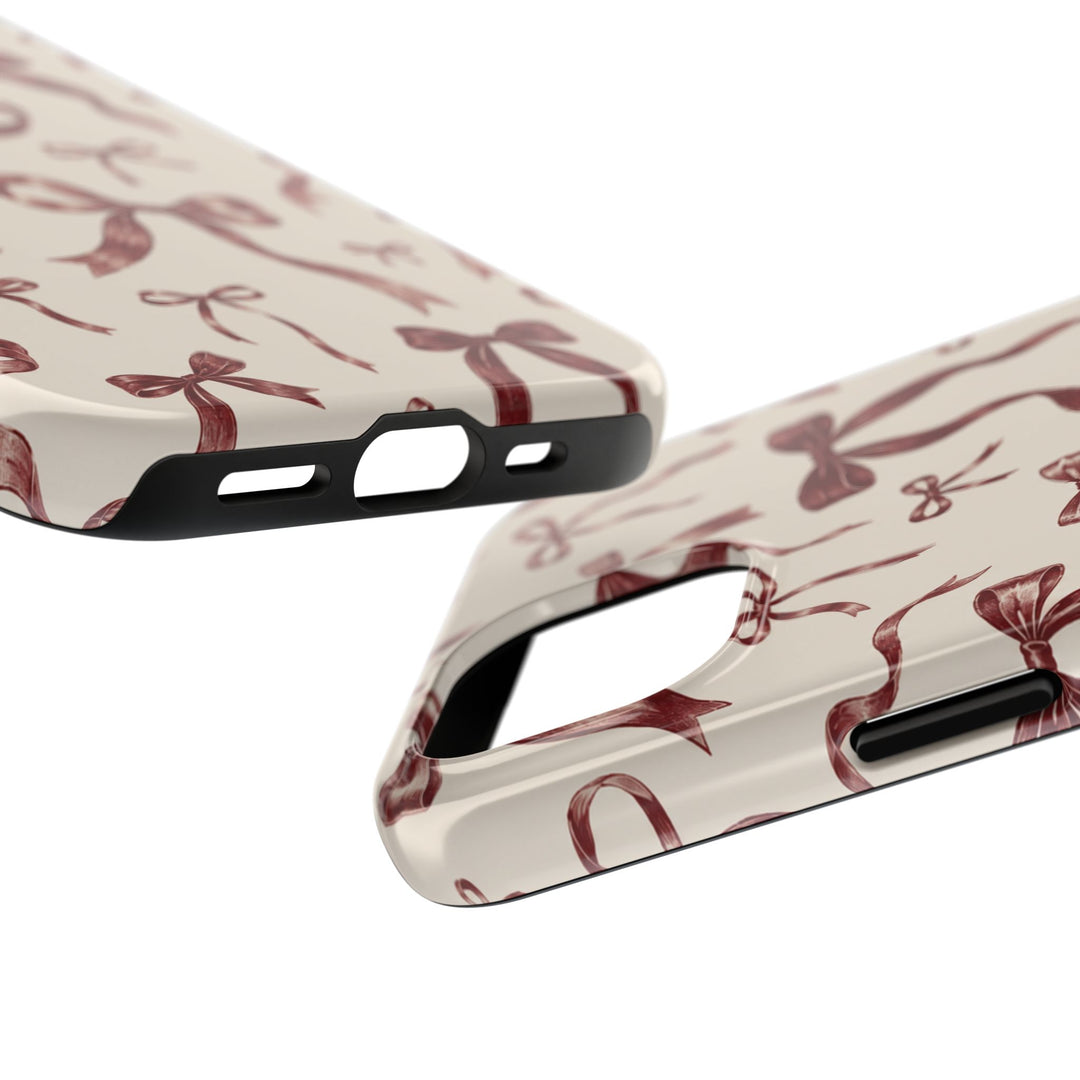 Bow Pattern Tough Phone Case — Vintage Ribbon Print iPhone Case, Protective Hard Cover