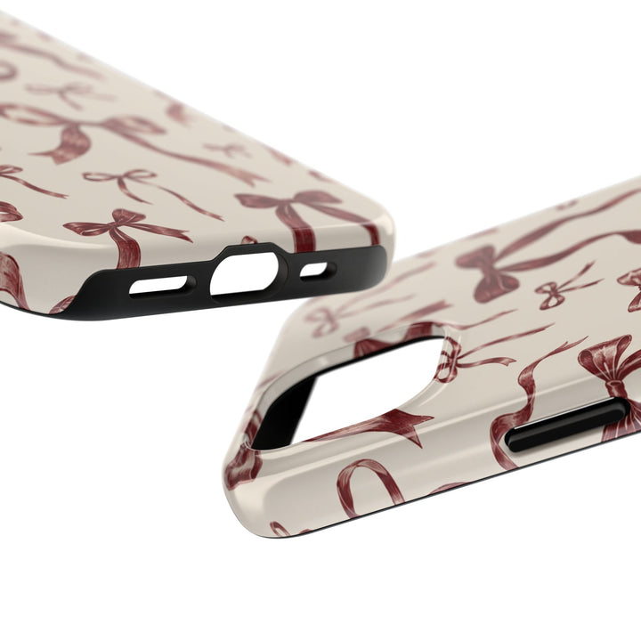 Bow Pattern Tough Phone Case — Vintage Ribbon Print iPhone Case, Protective Hard Cover