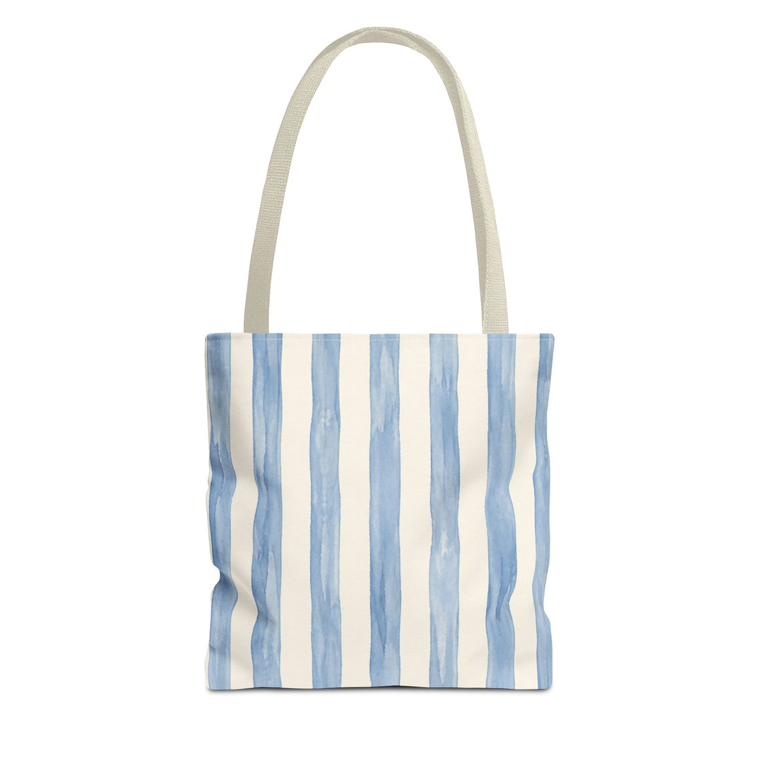 Striped Blue Watercolor Tote Bag — Coastal Beachy Canvas Tote