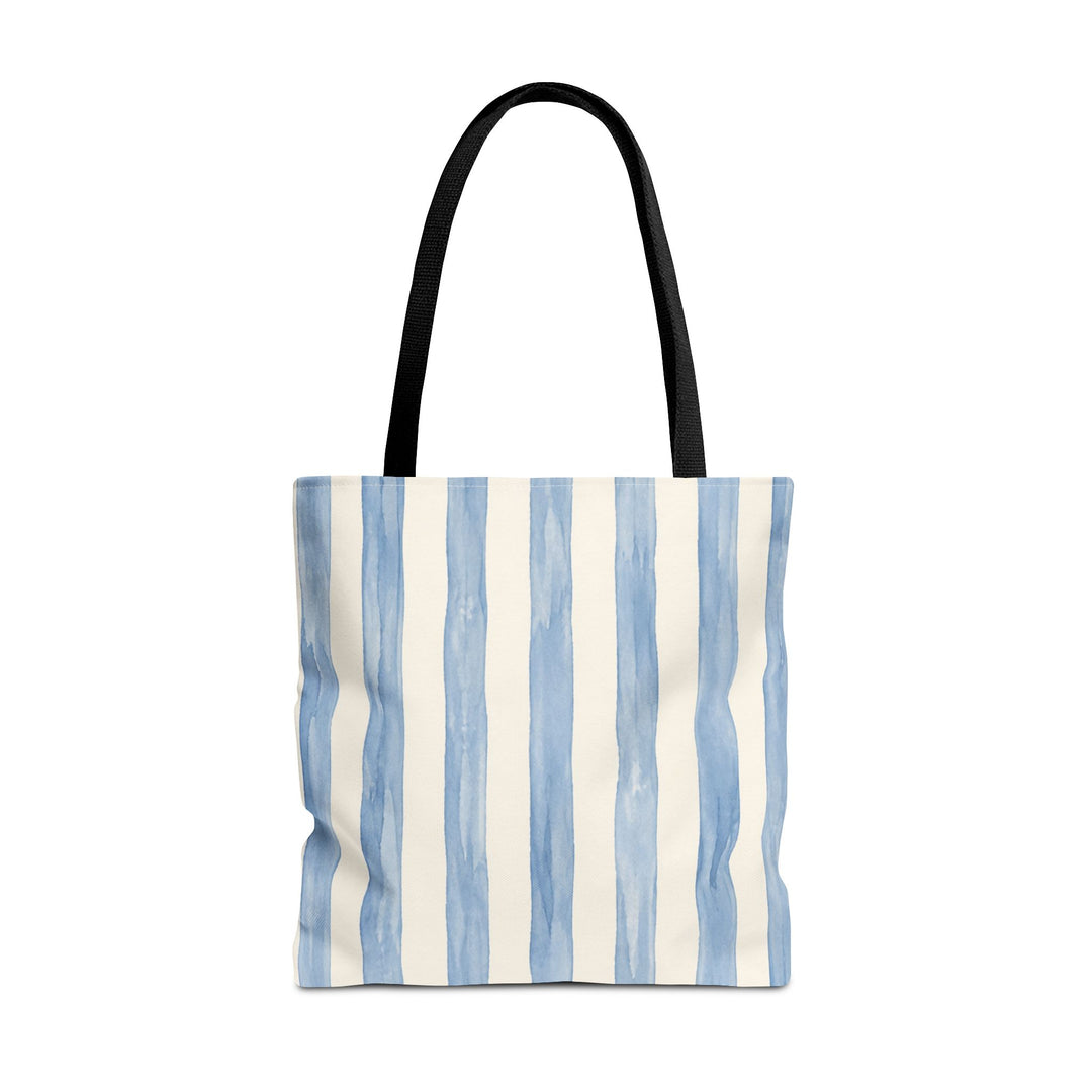 Striped Blue Watercolor Tote Bag — Coastal Beachy Canvas Tote