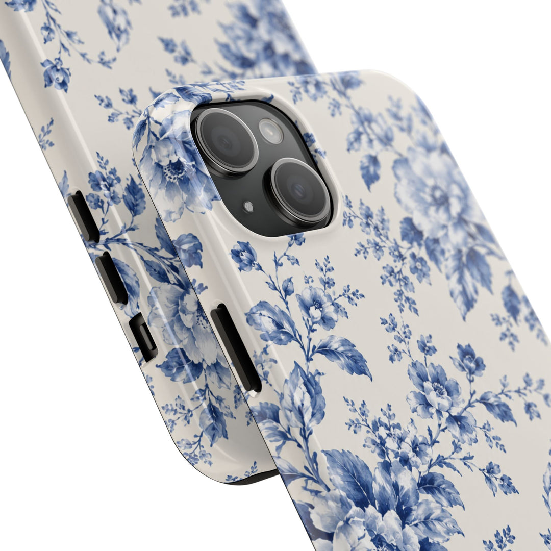 Blue Floral Tough Phone Case — Vintage Porcelain Rose Protective Cover