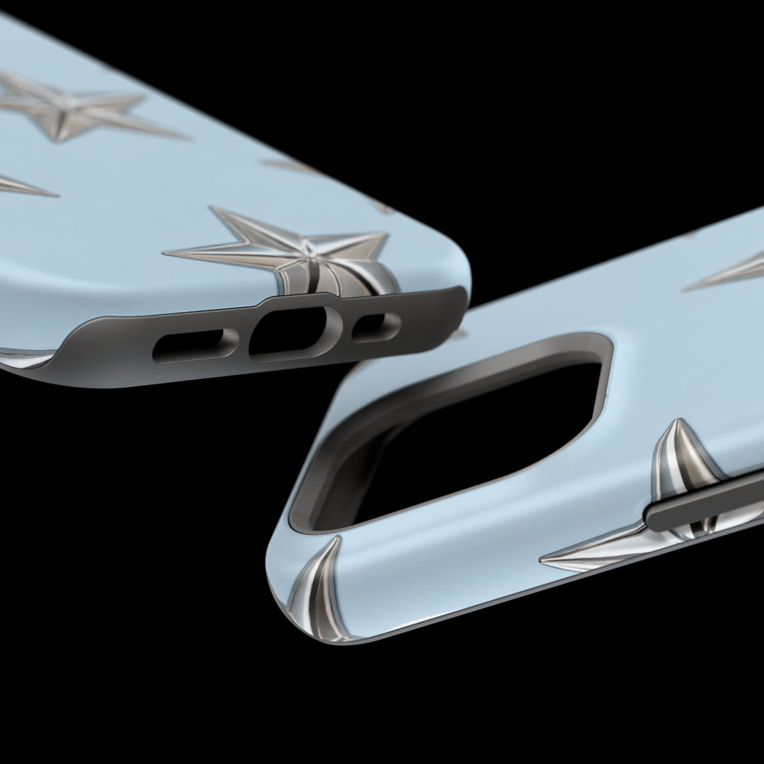 Star Pattern Magnetic Impact-Resistant Phone Case — Metallic Stars on Sky Blue