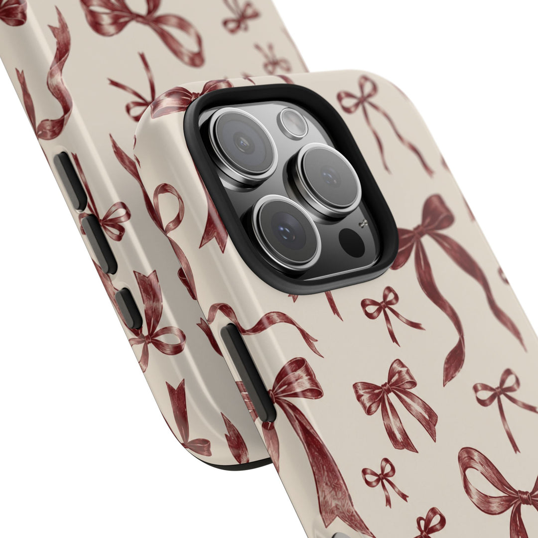 Bow Pattern Tough Phone Case — Vintage Ribbon Print iPhone Case, Protective Hard Cover
