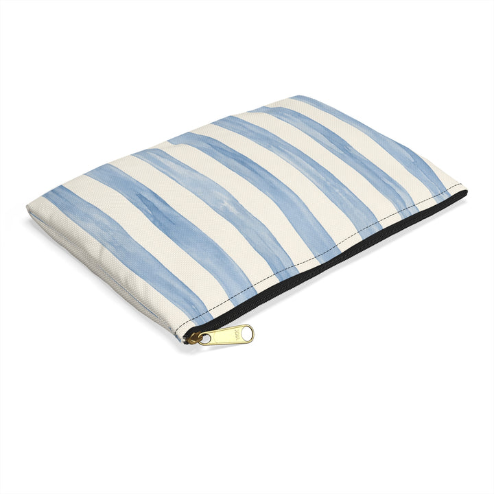 Blue Watercolor Stripe Accessory Pouch — Cosmetic &amp; Travel Makeup Bag