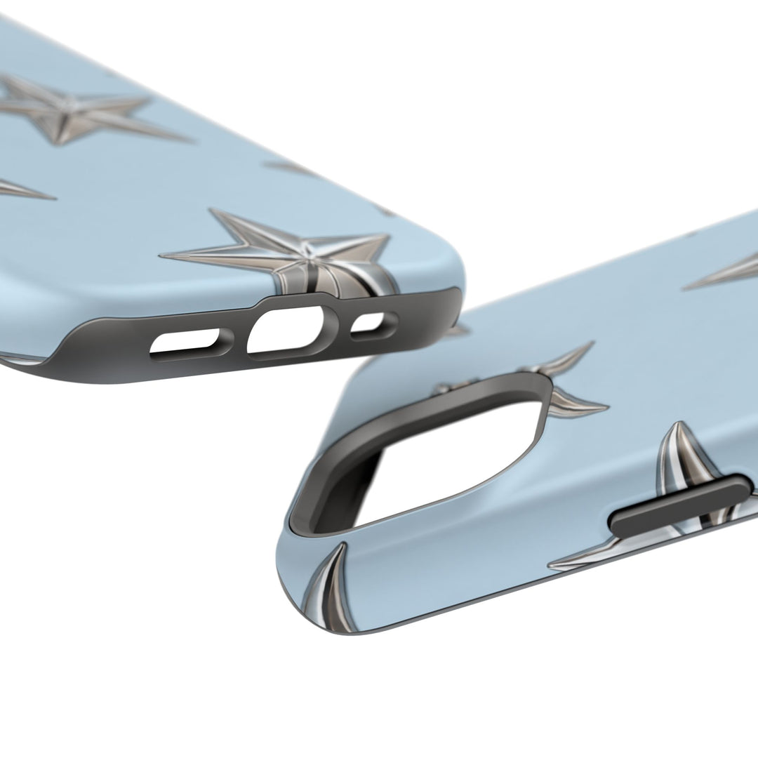 Star Pattern Magnetic Impact-Resistant Phone Case — Metallic Stars on Sky Blue