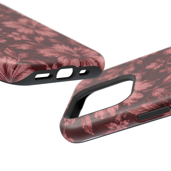 Magnetic Impact-Resistant Phone Case — Burgundy Floral Hibiscus Design