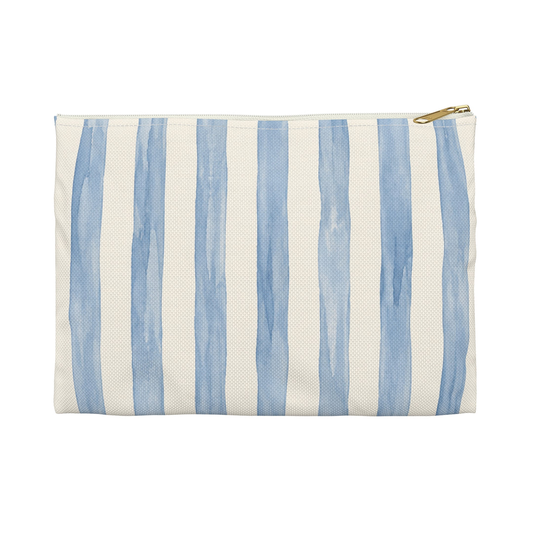 Blue Watercolor Stripe Accessory Pouch — Cosmetic &amp; Travel Makeup Bag