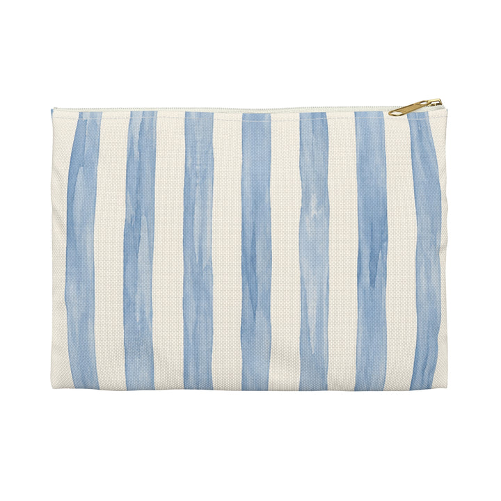 Blue Watercolor Stripe Accessory Pouch — Cosmetic &amp; Travel Makeup Bag