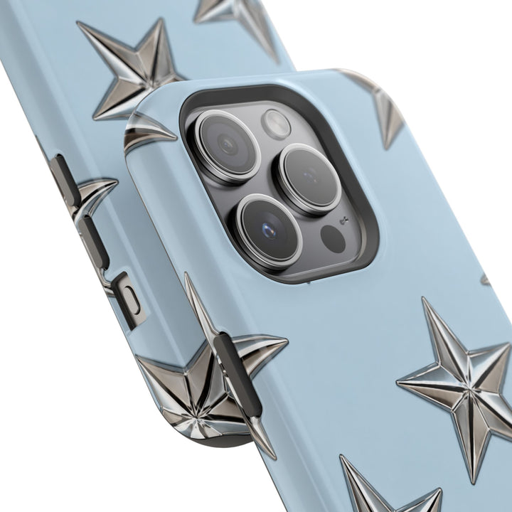 Star Pattern Magnetic Impact-Resistant Phone Case — Metallic Stars on Sky Blue