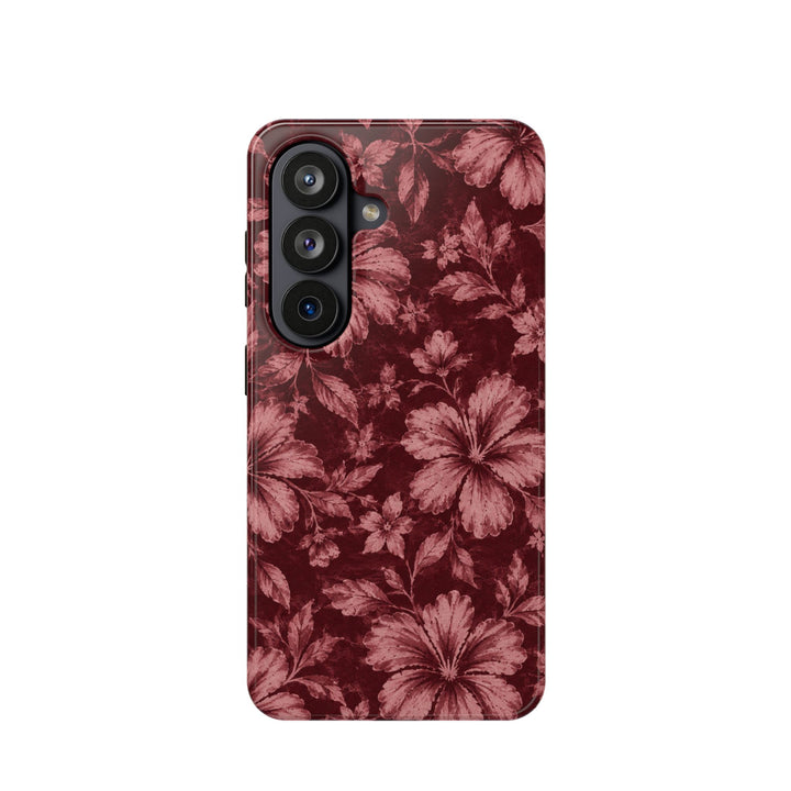 Magnetic Impact-Resistant Phone Case — Burgundy Floral Hibiscus Design