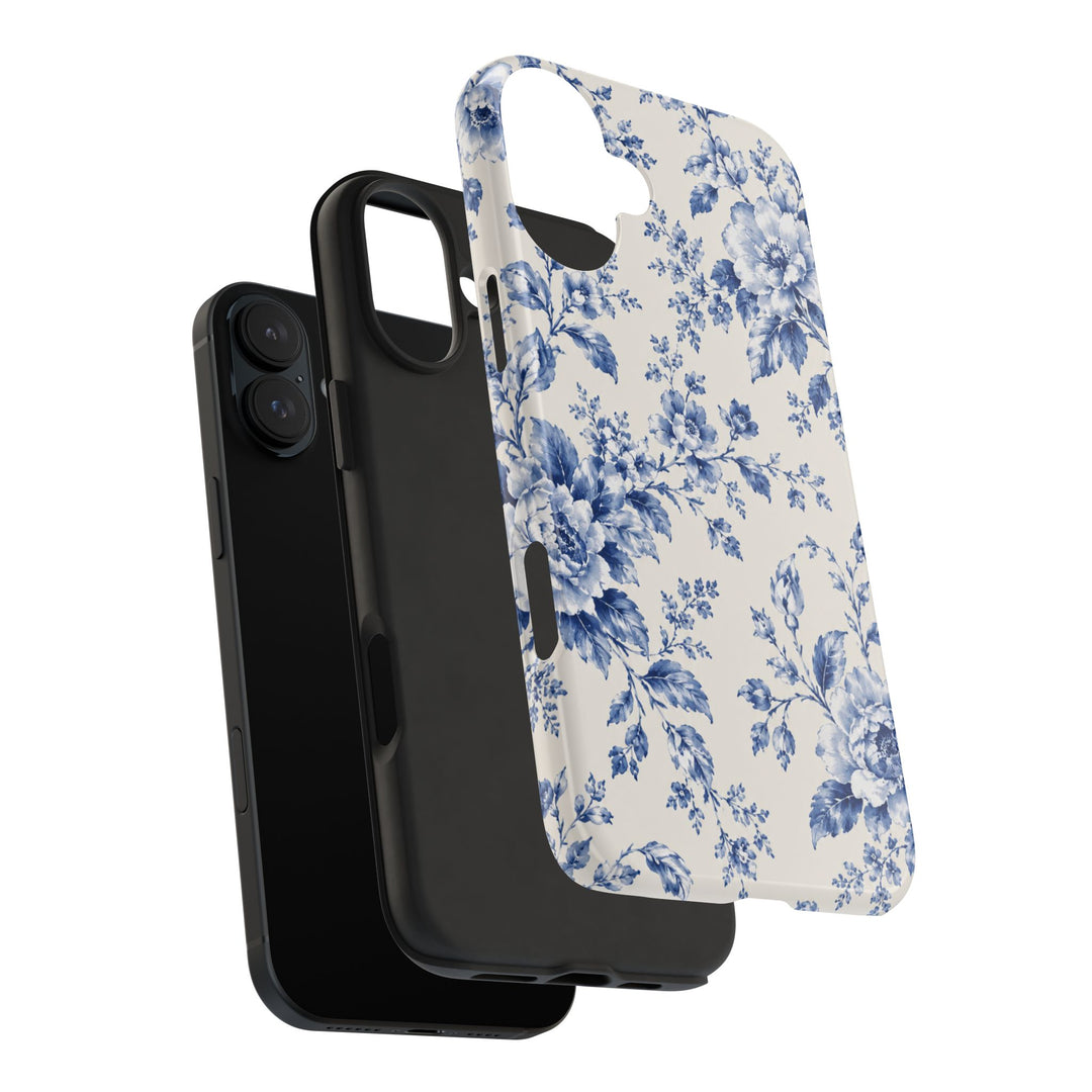 Blue Floral Tough Phone Case — Vintage Porcelain Rose Protective Cover