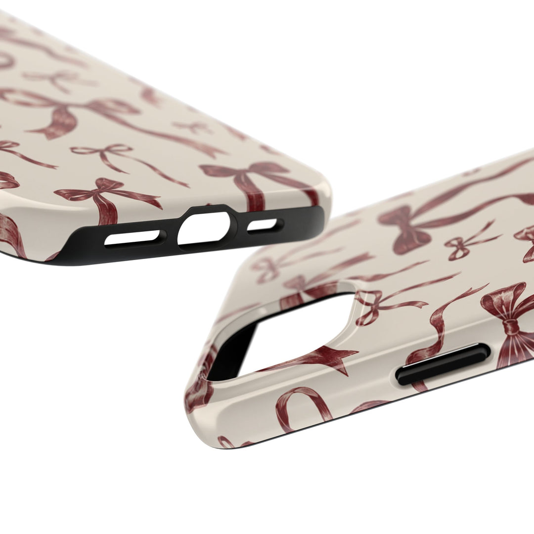 Bow Pattern Tough Phone Case — Vintage Ribbon Print iPhone Case, Protective Hard Cover