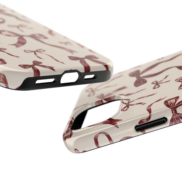 Bow Pattern Tough Phone Case — Vintage Ribbon Print iPhone Case, Protective Hard Cover