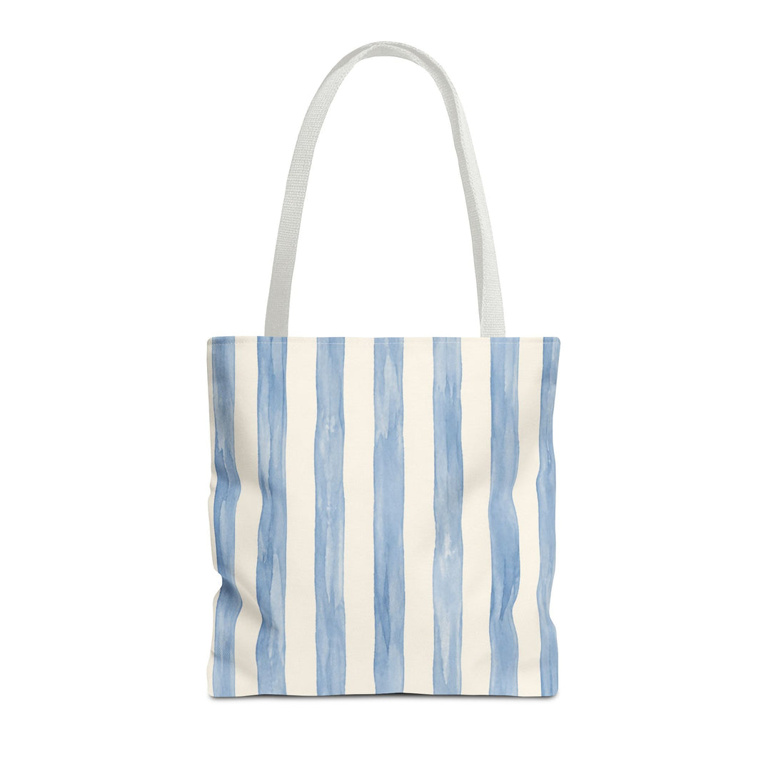 Striped Blue Watercolor Tote Bag — Coastal Beachy Canvas Tote